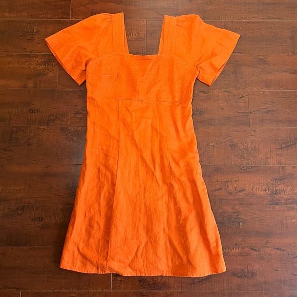 MADEWELL Square Neck Mini Dress Linen Dark Copper Orange Size 00 NWT - Picture 5 of 15